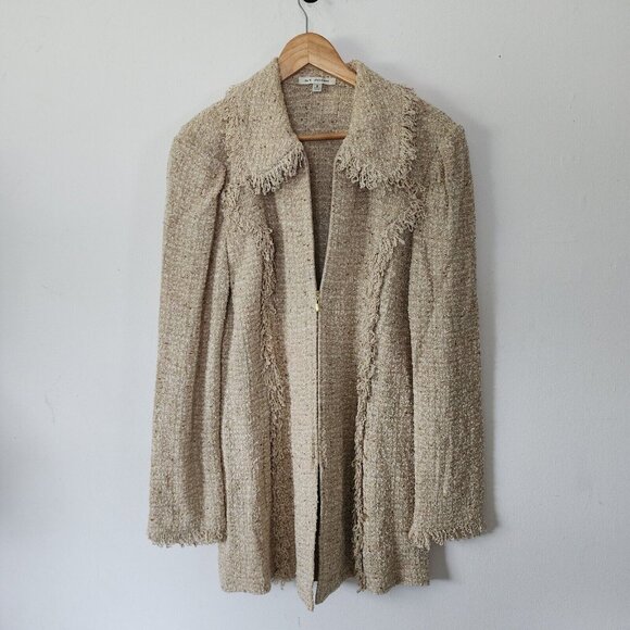 st john Jackets & Blazers - St John Marie Tan Brown Santana Knit Zip Tunic Blazer 12
